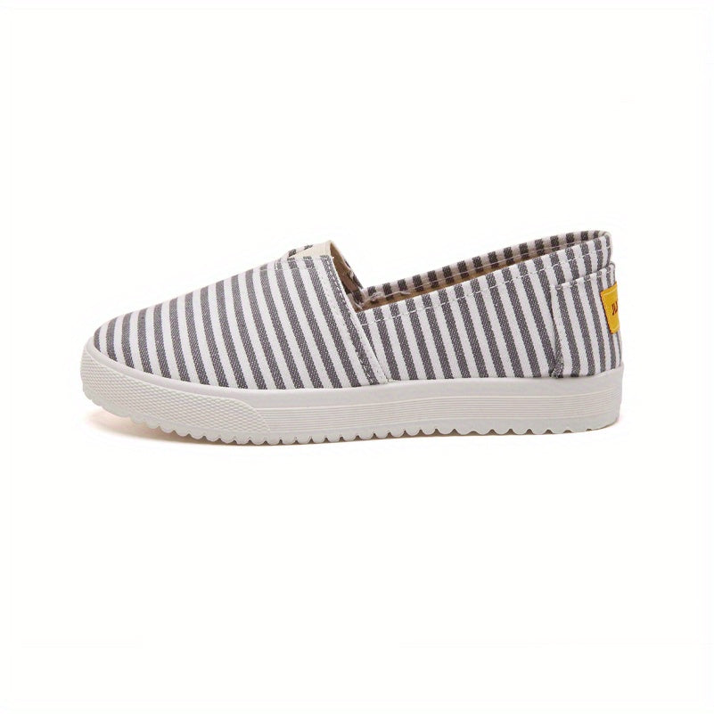 Women's Striped Canvas Slip-On Flat Shoes Casual Walking Sneakers