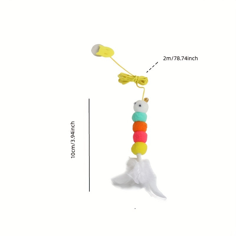 Interactive Hanging Door Cat Teaser Toy with Feather Graphic