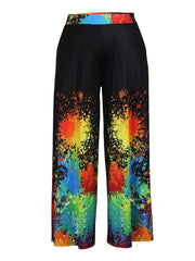 Women's Plus Splash Painting Print Wide Leg Trousers