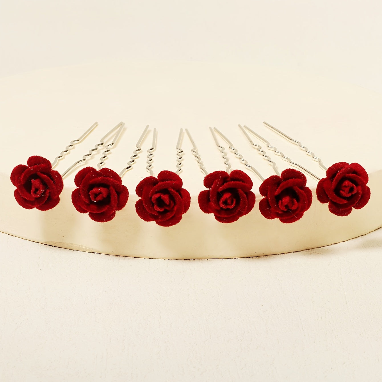 Rose Flower Hair Clips Wedding Bridal Barrette Set of 6