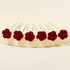 Rose Flower Hair Clips Wedding Bridal Barrette Set of 6