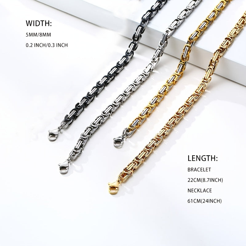 304 Stainless Steel Mens Byzantine Chain Plated Jewelry Set