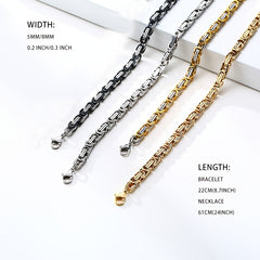 304 Stainless Steel Mens Byzantine Chain Plated Jewelry Set