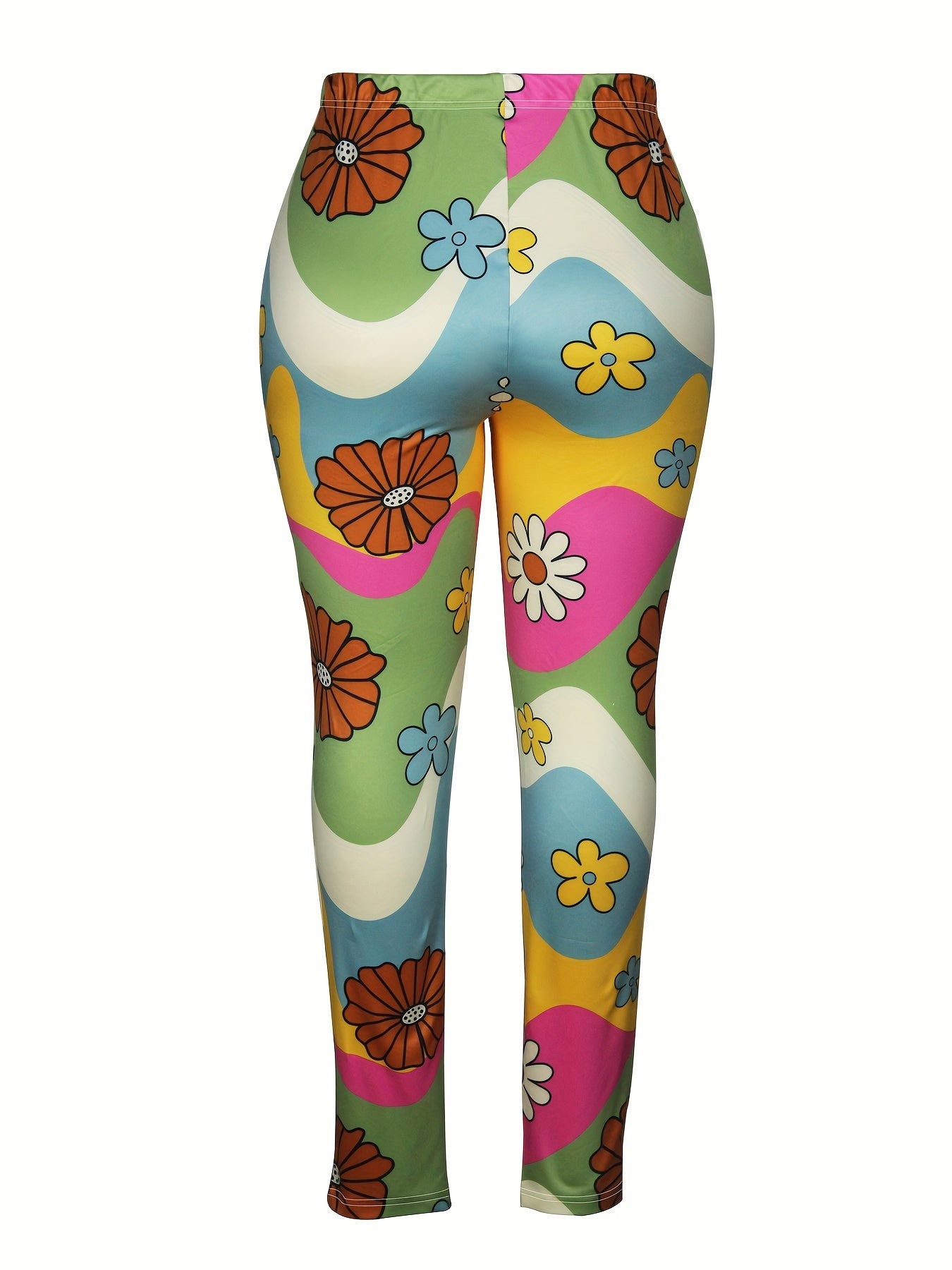  Colorful Floral Print Elastic Waist Leggings
