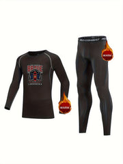 Kids Compression Fleece Sets Crew Neck Pullover Letter Printed Matching Pants