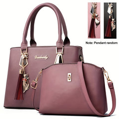 2pcs Tassel Decor Handbag & Crossbody Bag Set Women's Office & Work Purse