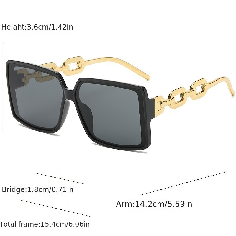Women's Oversized Square Sunglasses with Metal Chain Temple