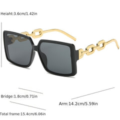 Women's Oversized Square Sunglasses with Metal Chain Temple