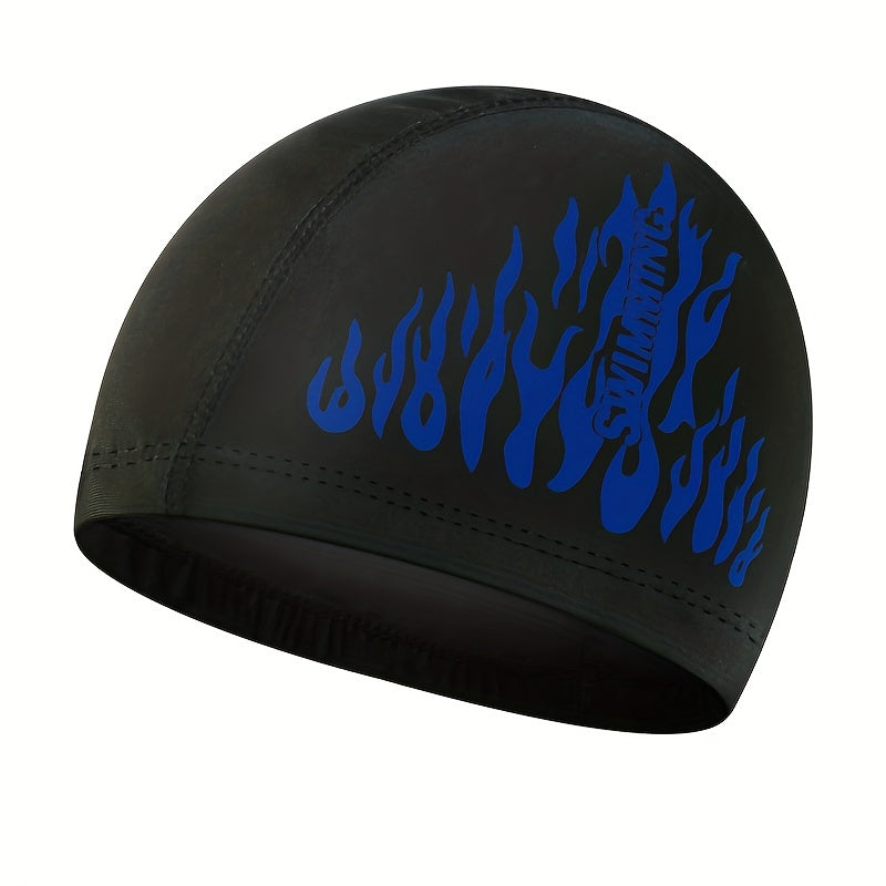 Flame Print Swim Cap Ear Protection Nylon Durable Elasticity