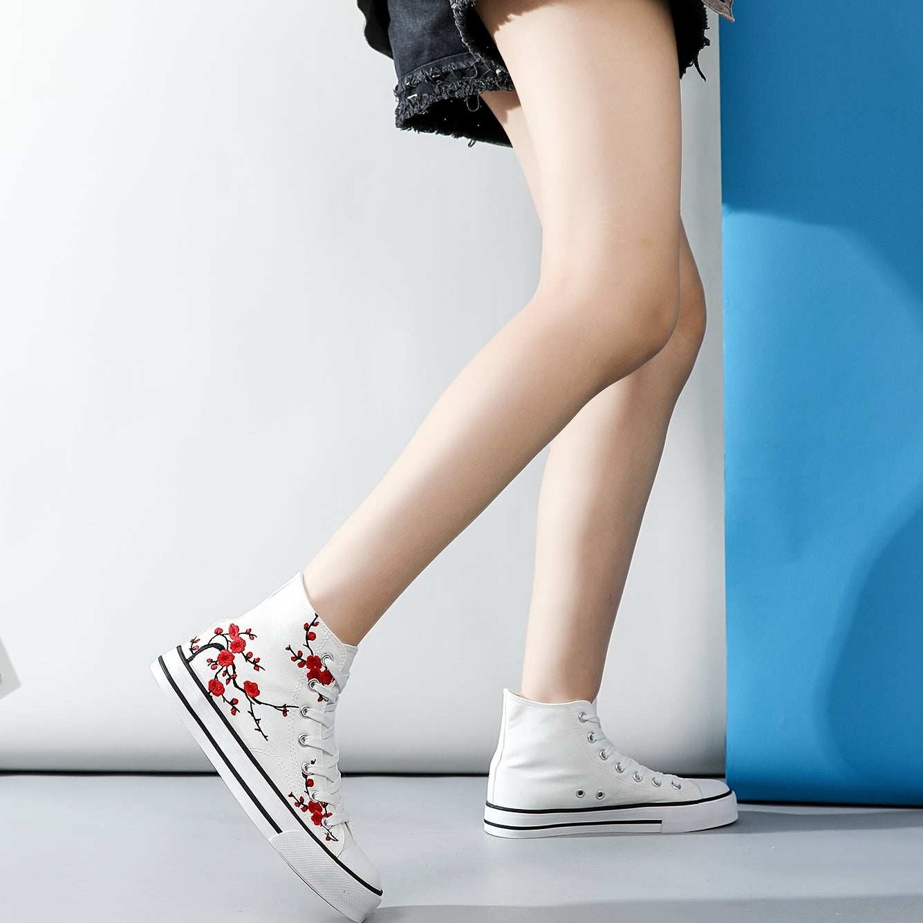 Floral Print High Top Canvas Shoes - Non Slip Casual Sneakers