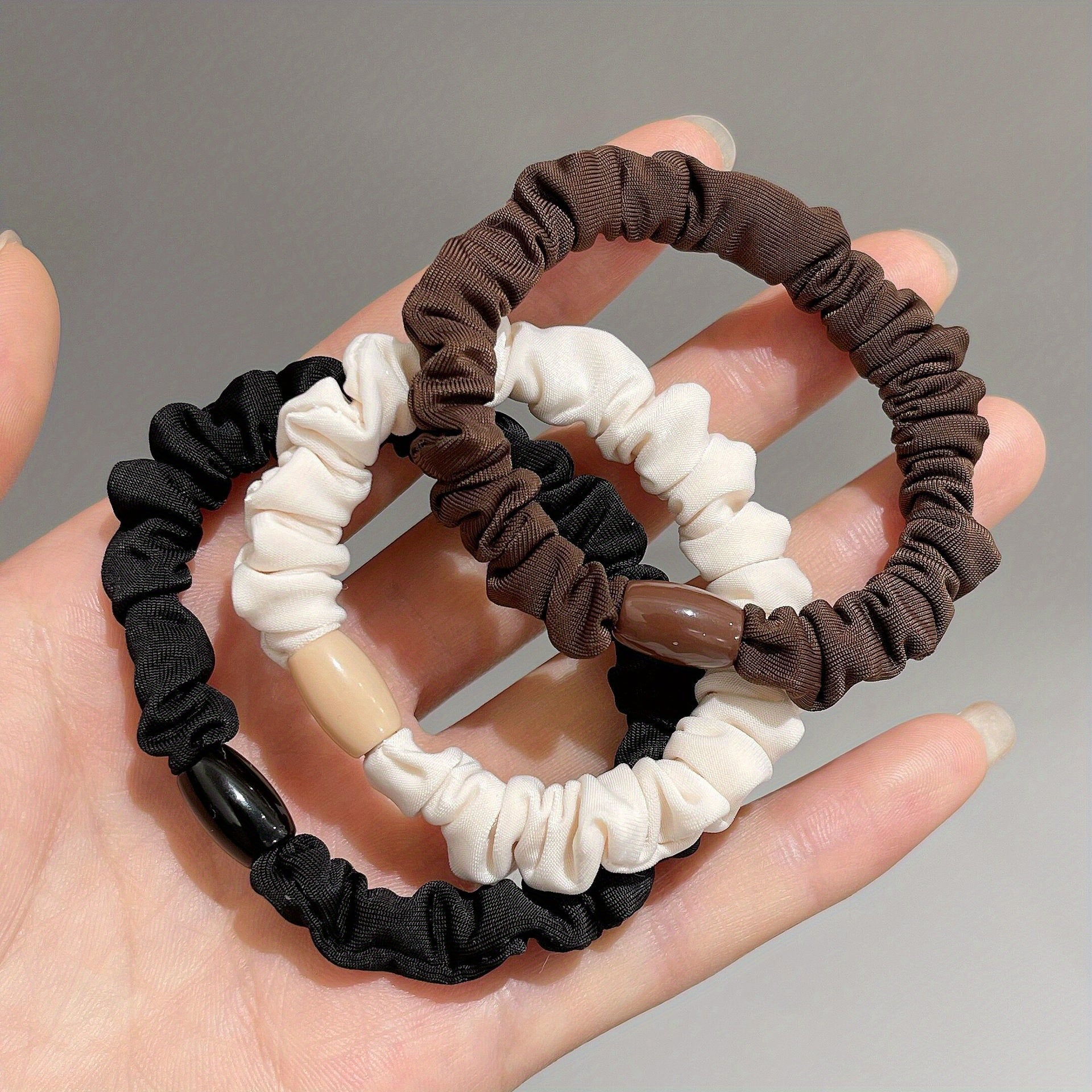 9pcs Solid Skinny Scrunchies Hair Tie For Women Girls