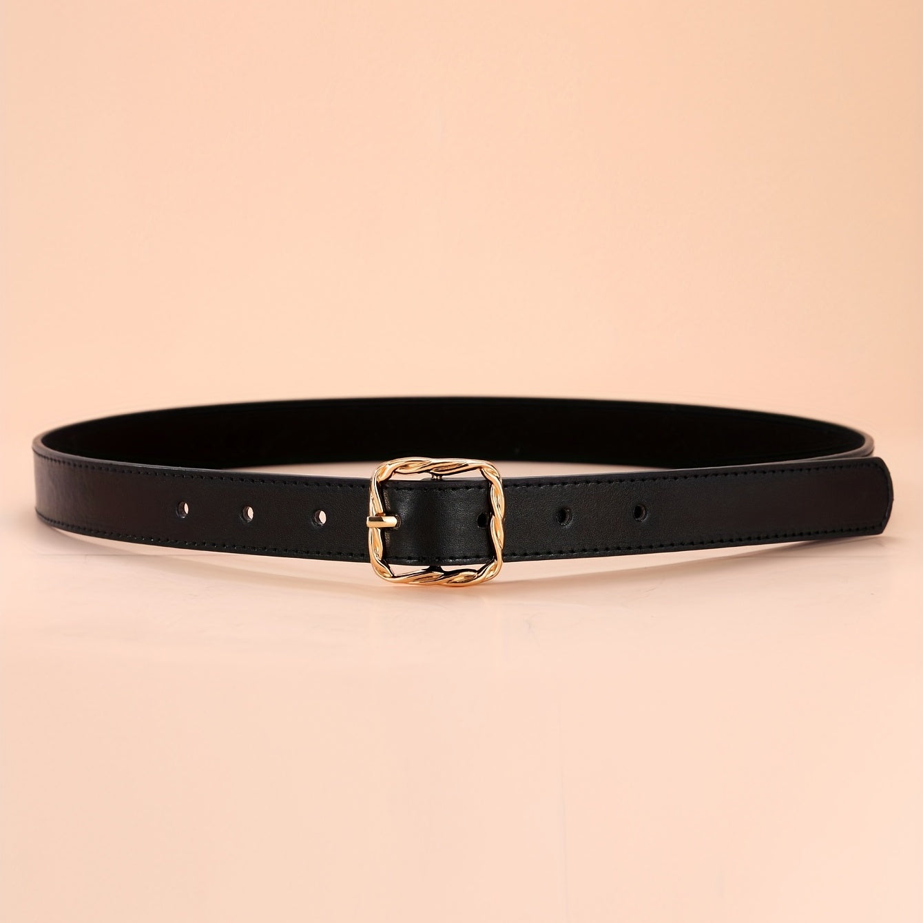5pcs Solid PU Belt Square Twist Buckle Casual Waist Belts