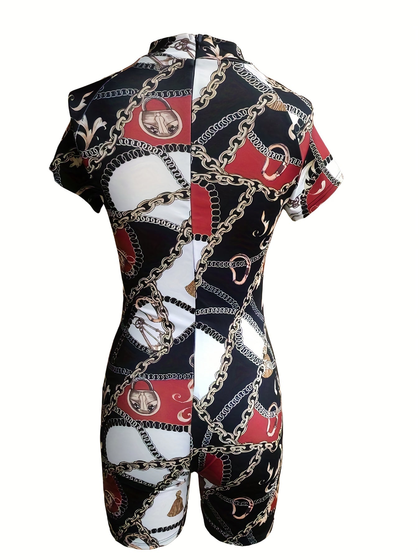 Graphic Print Slim Fit Zipper Rompers