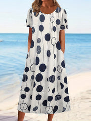  Dot Print Short Sleeve Dress With Pockets