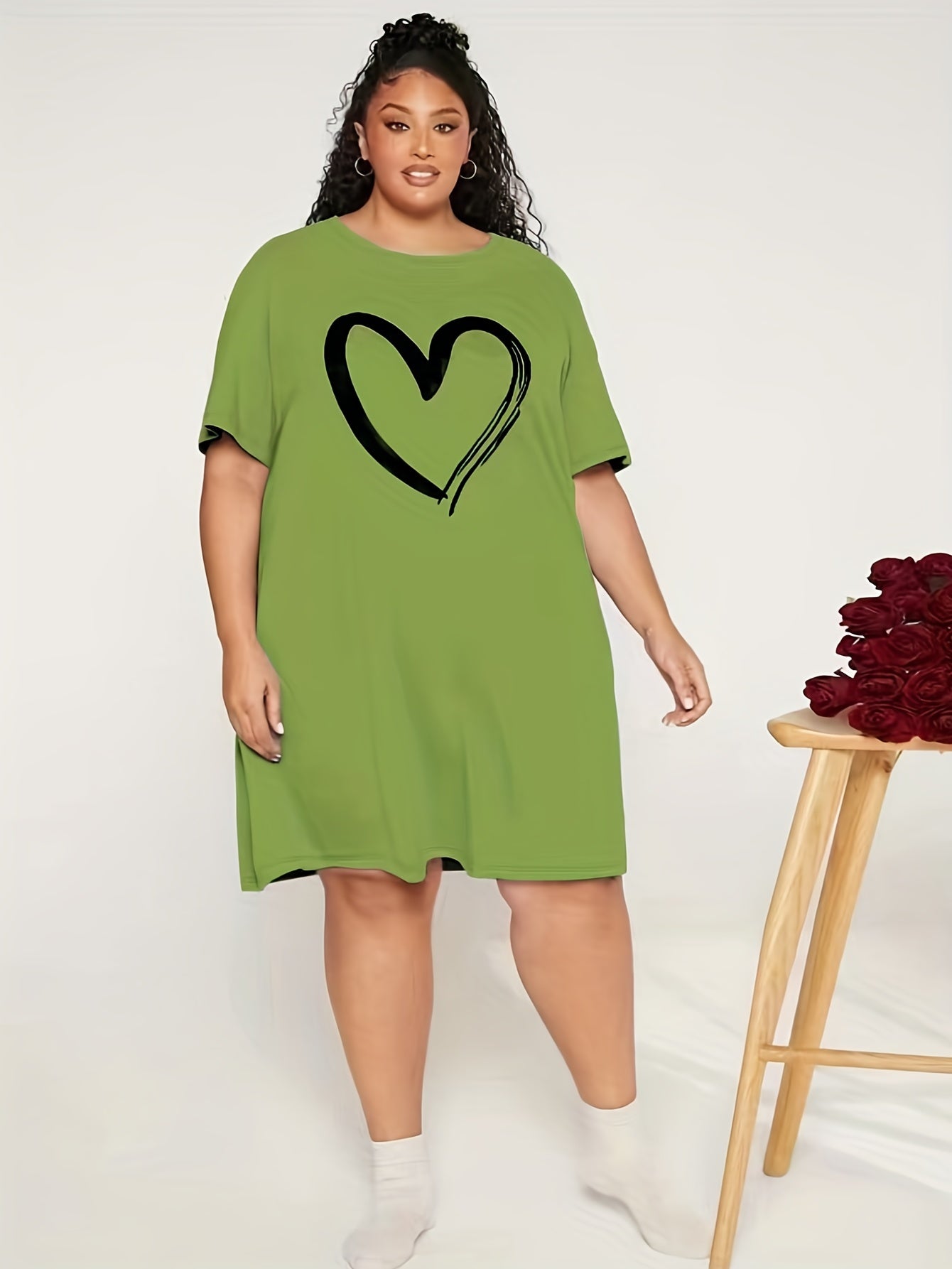  Heart Print Comfort T-shirt Dress
