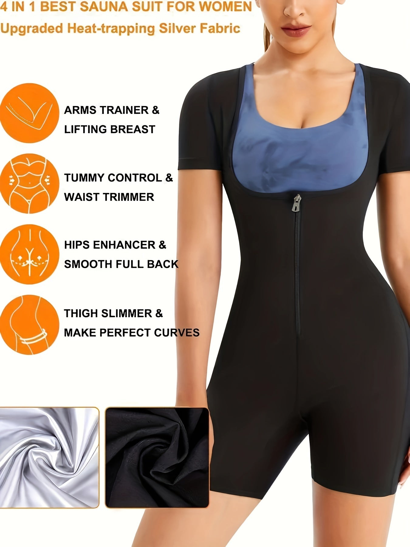 Short Sleeve Zipper Sports Shaping Bodysuit Women Sauna Sweat Fitness