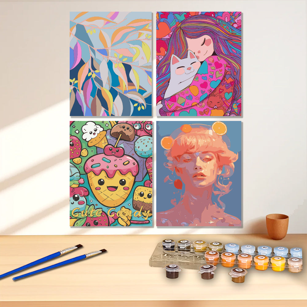 Set of 4 Abstract Anime Characters DIY Acrylic Painting Set