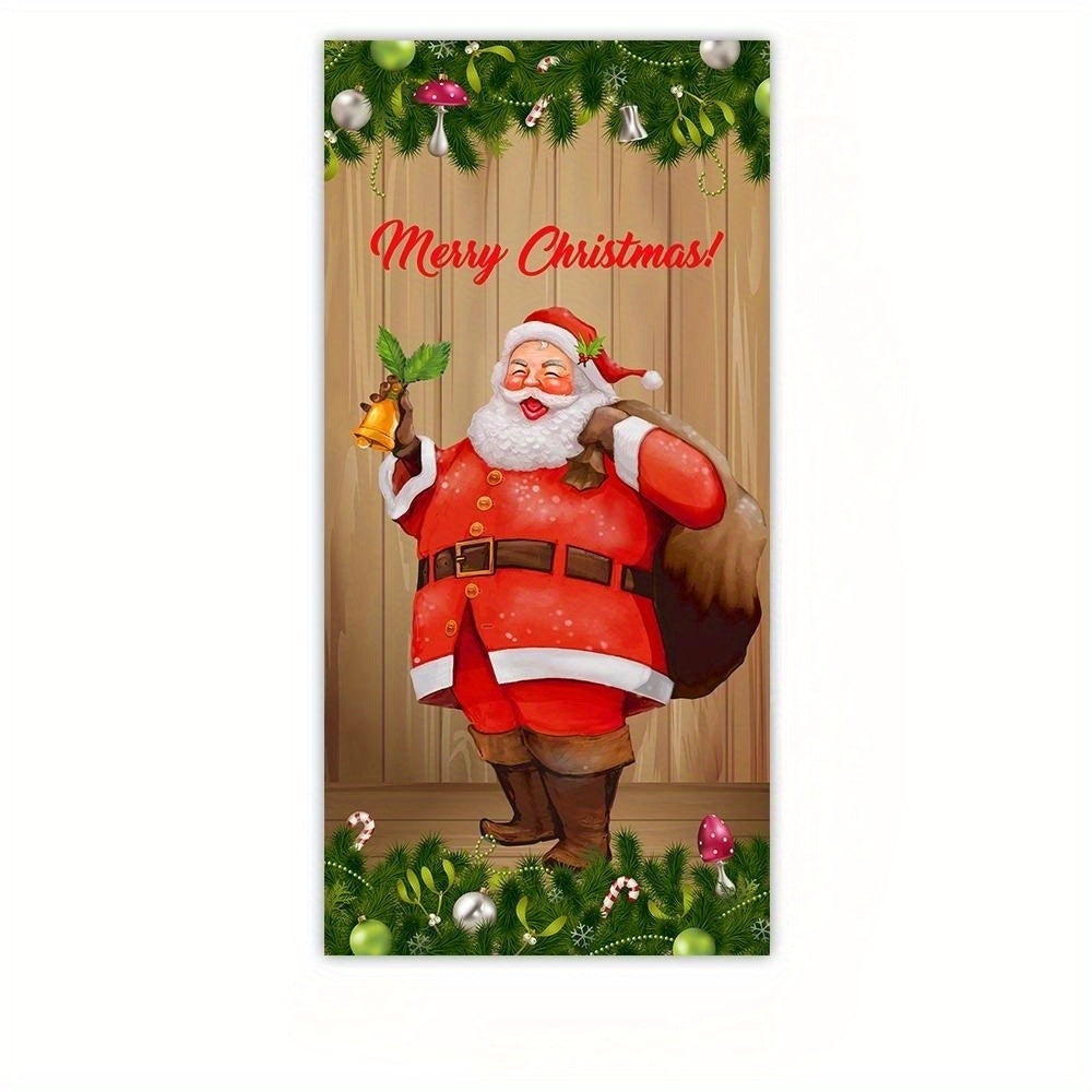 Christmas Polyester Door Curtain Flag Retro Santa Claus Decoration