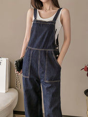 Patchwork Denim Jumpsuit Straight Legs Overalls