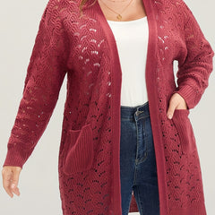  Casual Cardigan Women's Plus Hollow Knitted Long Sleeve Open Front Swe