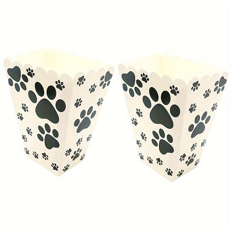 6pcs Dog Paw Print Popcorn Bags & Paper Buckets Movie Theater Decor