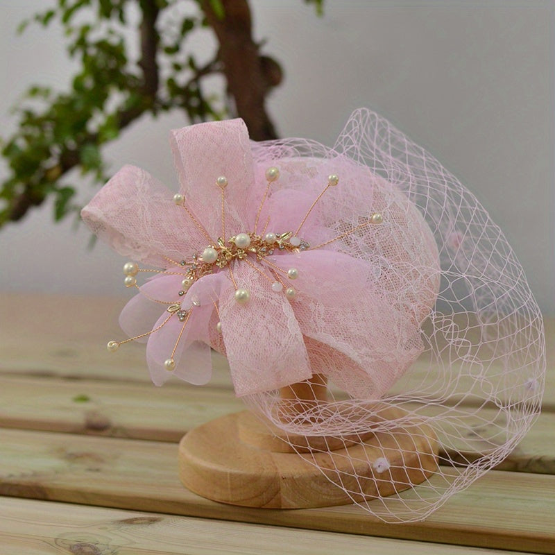 Faux Pearl Tassel Fascinator Lace Bowknot Derby Hat
