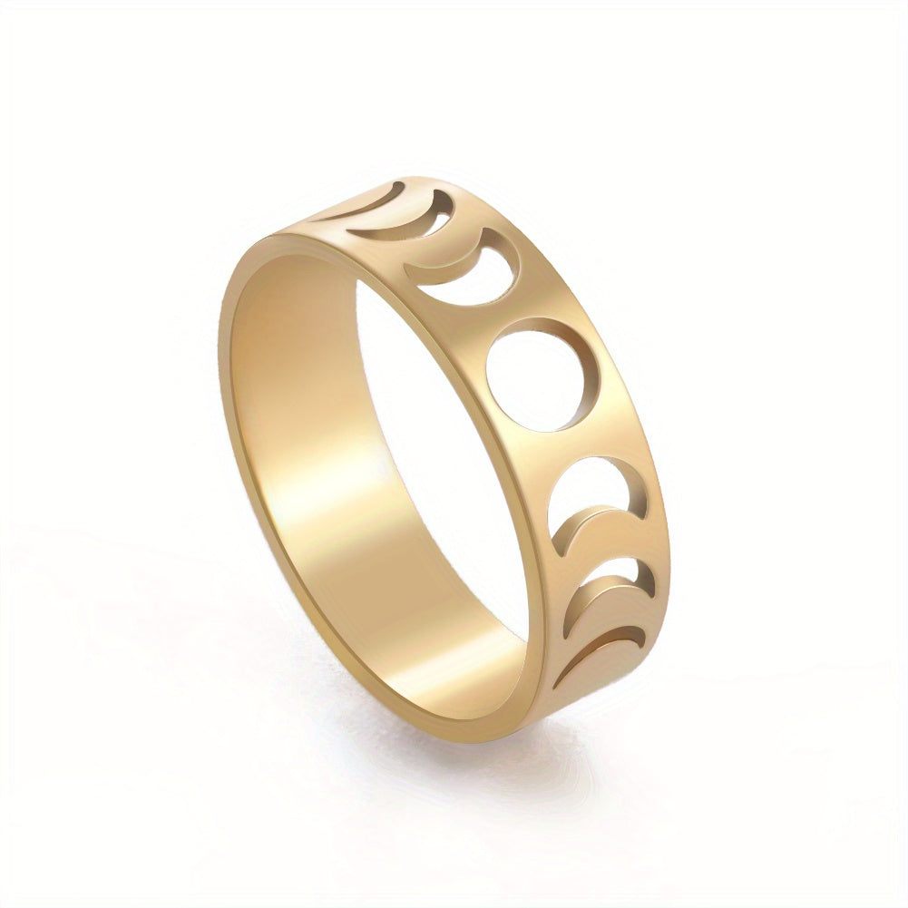 Men's Full Moon Crescent Stainless Steel Ring Birthday Wedding Jewelry Gift