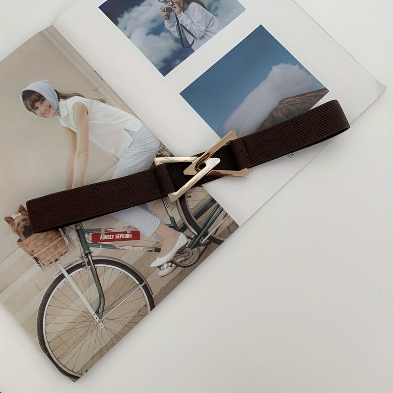 Double Triangle Metal Buckle Belt Women's Elastic Dress Belt