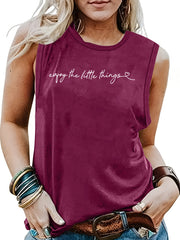Letter Print Crew Neck Tank Top for Summer