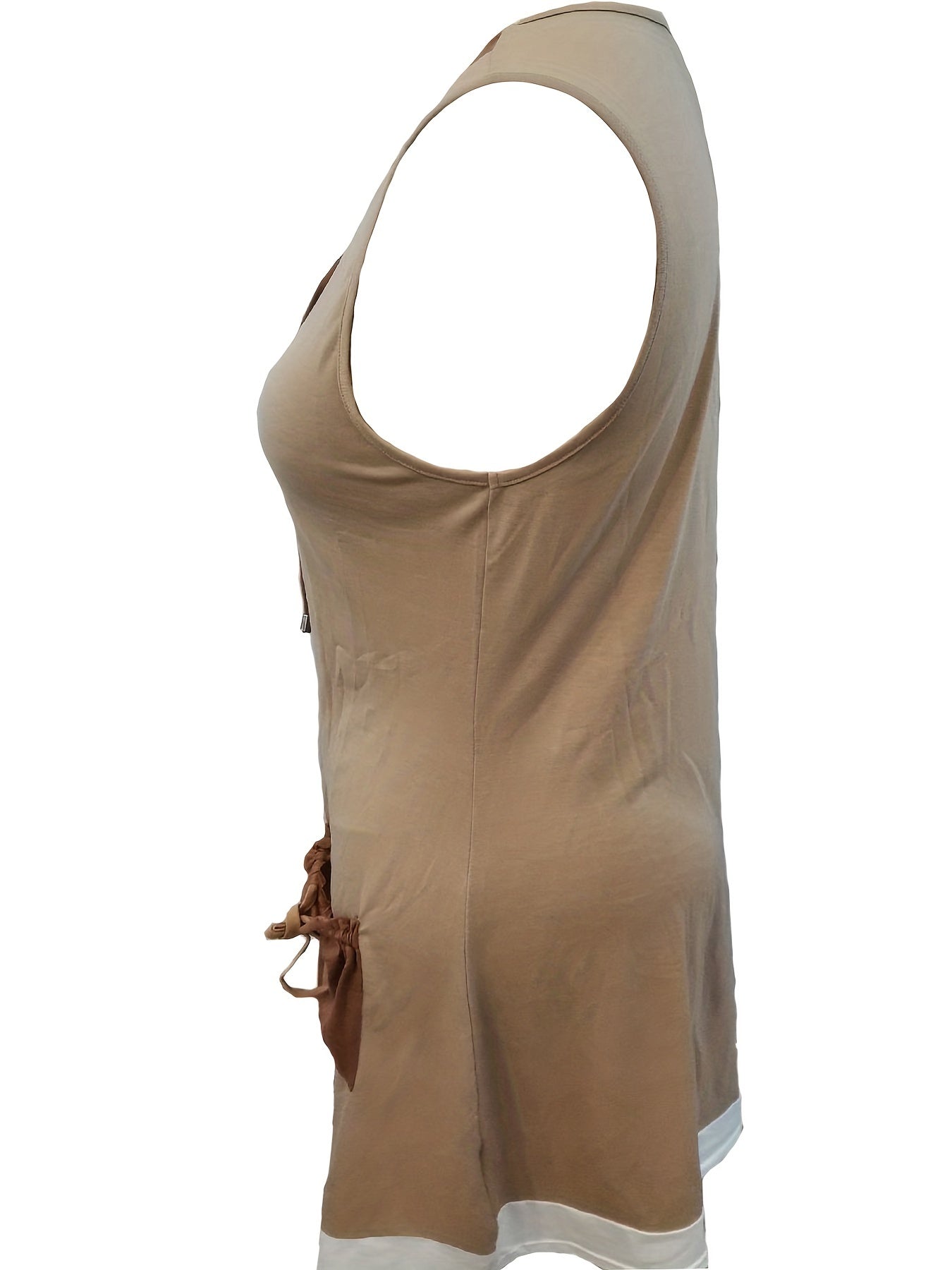  Colorblock Tank Dress with Drawstring V Neck