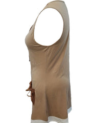  Colorblock Tank Dress with Drawstring V Neck