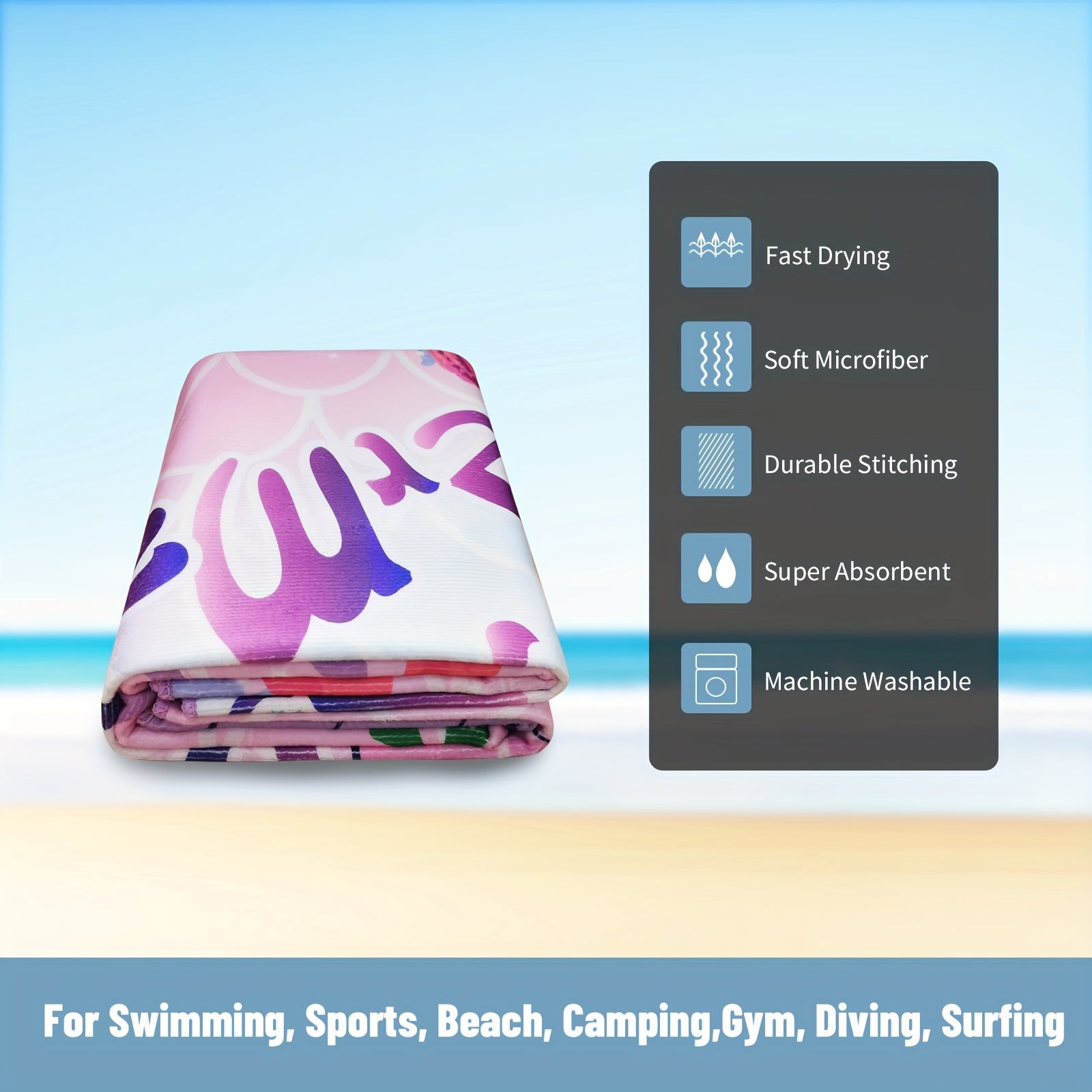 Quick Drying Swim Towel Soft Oversized 27.5 x 55 Absorbent Beach Camping Gym