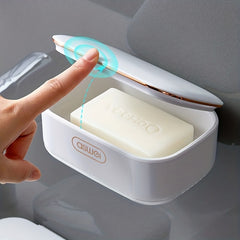Wall Mounted Double Layer Soap Box with Lid Flip Shelf