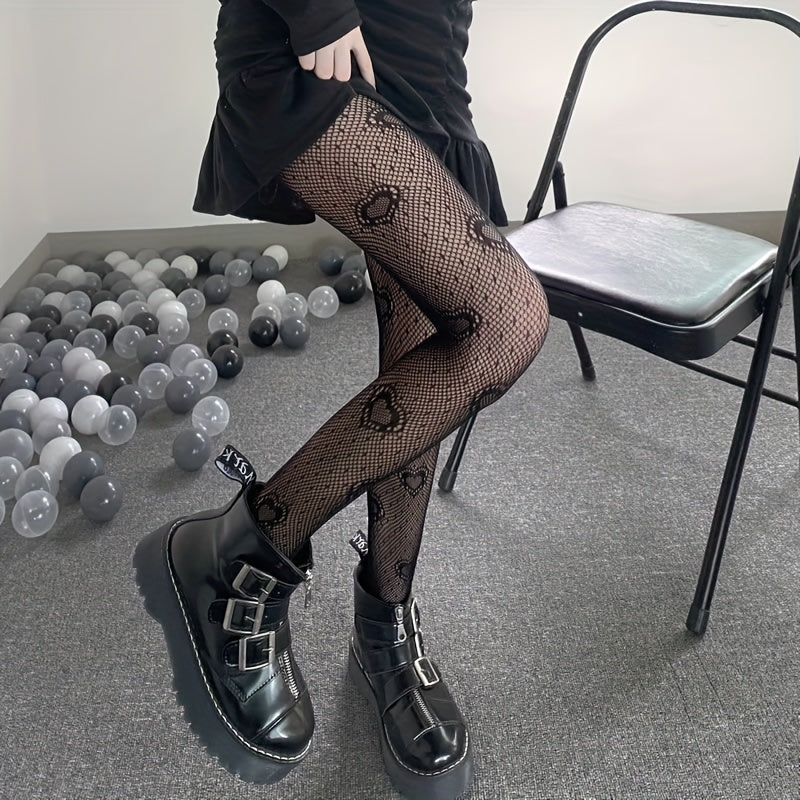 Heart Pattern Mesh Tights High Waist Fishnet Pantyhose