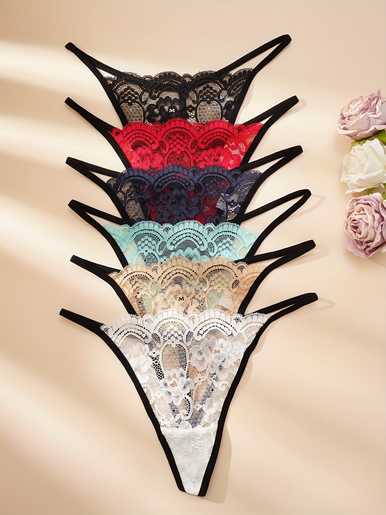 6pcs Sexy Lace Thongs Comfy Breathable Women's Underwear