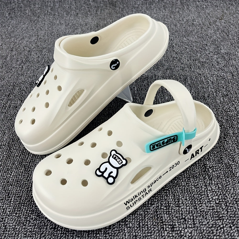 Men's Bear Charm Clogs with Strap Outdoor Slippers