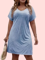  Basic Loungewear Dress Solid Short Sleeve V Neck Nightdress