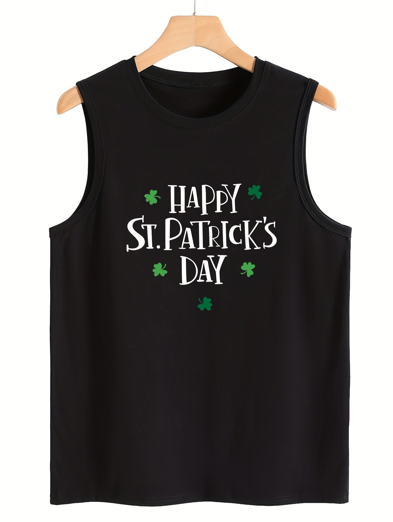 Leaf & Letter Print Sleeveless Sports Vest Round Neck Stretchy Casual Top