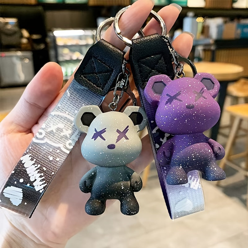 Stylish Gradient Stars Standing Power Bear Keychain Key Ring Gift Bag