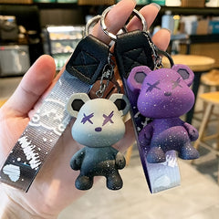 Stylish Gradient Stars Standing Power Bear Keychain Key Ring Gift Bag