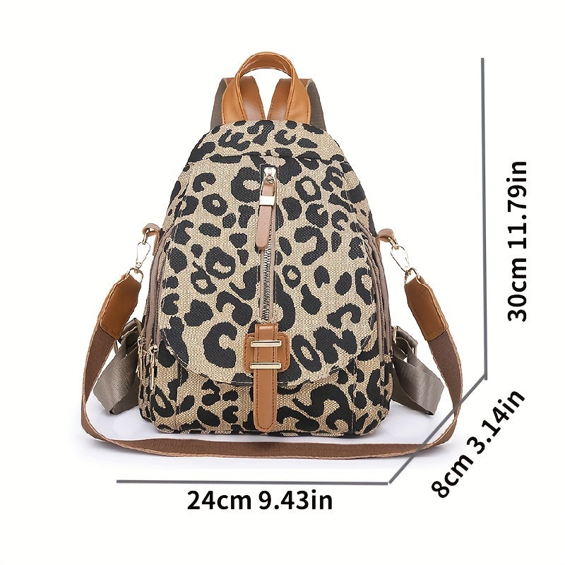 Leopard Flap Backpack Purse Women's Zipper Front Travel Daypack