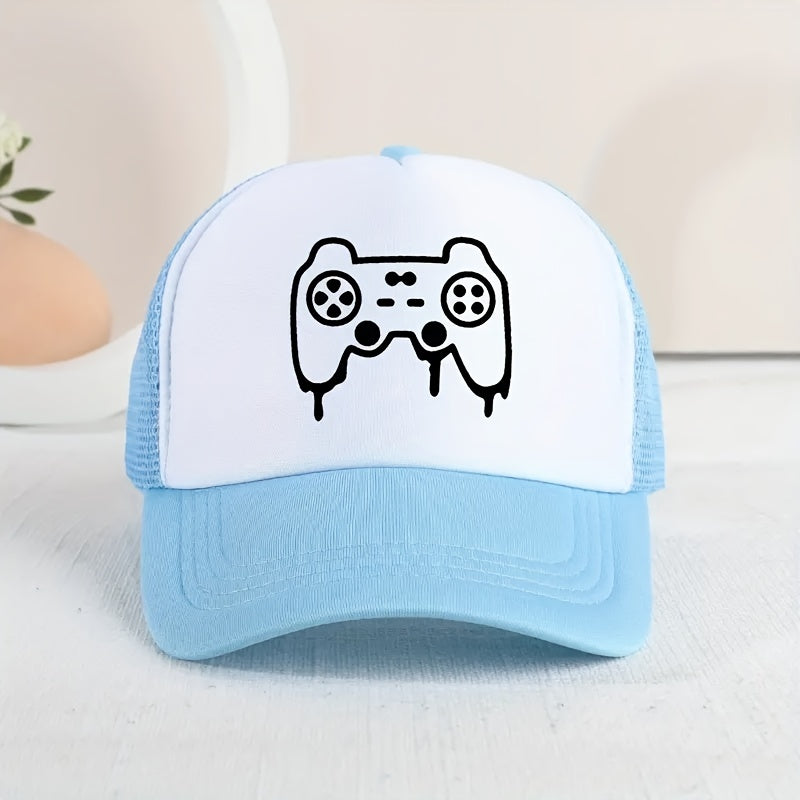 Kids Mesh Sunshade Gamepad Embroidery Baseball Cap