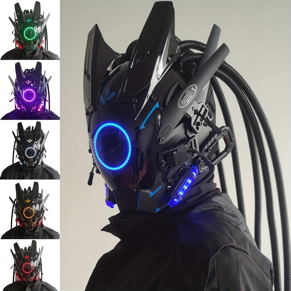 Custom Tubular Braid Cyberpunk Mask LED Light Cosplay Sci-fi Gear