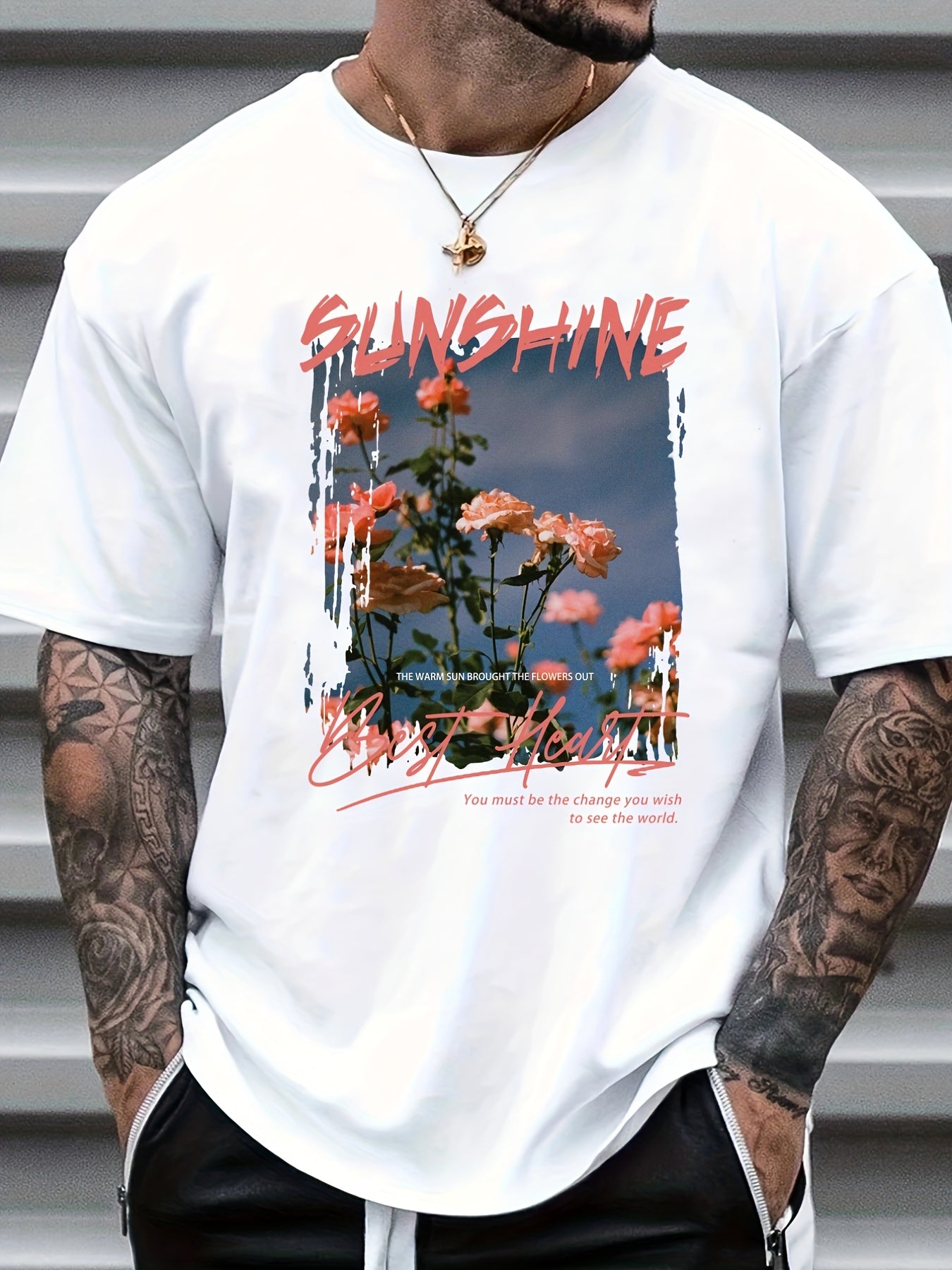 Sunshine Flower Photo Print Men's Graphic Crew Neck T-shirt