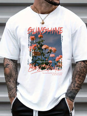 Sunshine Flower Photo Print Men's Graphic Crew Neck T-shirt