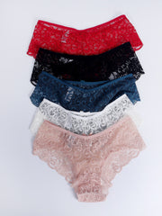 5pcs Floral Lace Briefs Bow Tie Intimates Panties Women's Lingerie