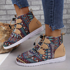 Retro Floral Pattern Round Toe Thickened Warm Autumn And Winter Boots