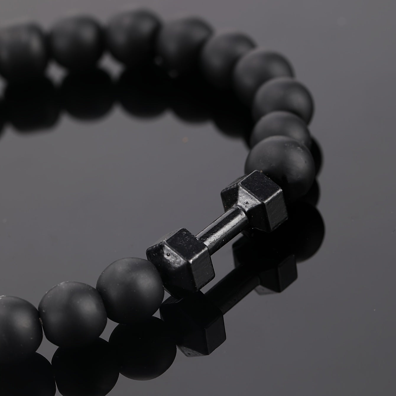 Frosted Bead Dumbbell Bracelet Men Fitness Style Gift