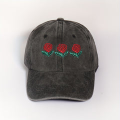 Three Roses Embroidery Baseball Cap Washed Distressed Gray