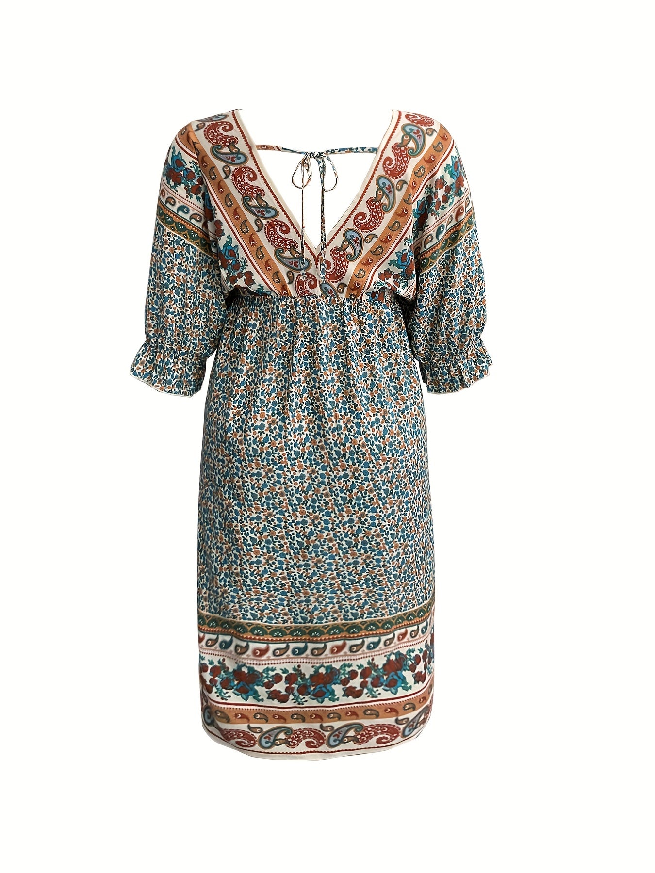  Colorblock Paisley Floral Maxi Dress